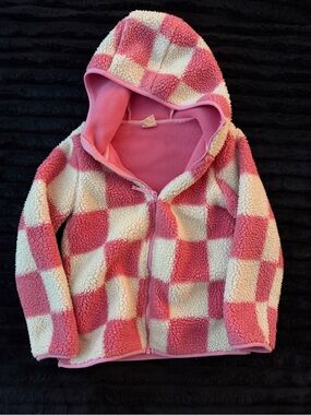 Girls Pink & White Checkered Jacket - Outdoor Kids Size XS